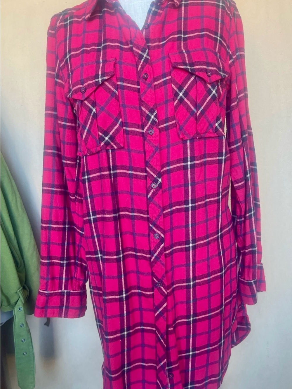 Aritzia Wilfred Free Plaid Flannel Midi Shirt Dress Red Black Size M